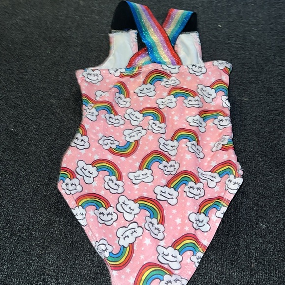 Lola & the boys pink one piece swim w/ rainbows and rainbow banded straps. 4 EUC - Picture 2 of 3